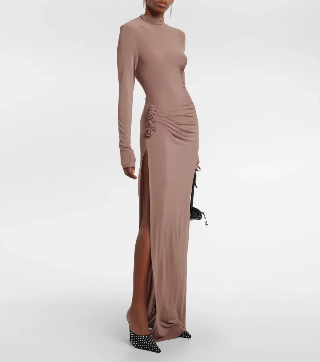 Magda Butrym Floral Applique Jersey Maxi Dress Nude Size 38/ AU 8 for rent on The Volte - main image