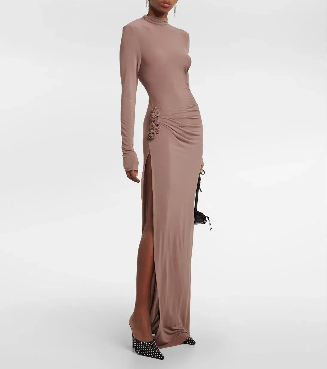 Magda Butrym Floral Applique Jersey Maxi Dress Nude Size 38/ AU 8 - Image 1