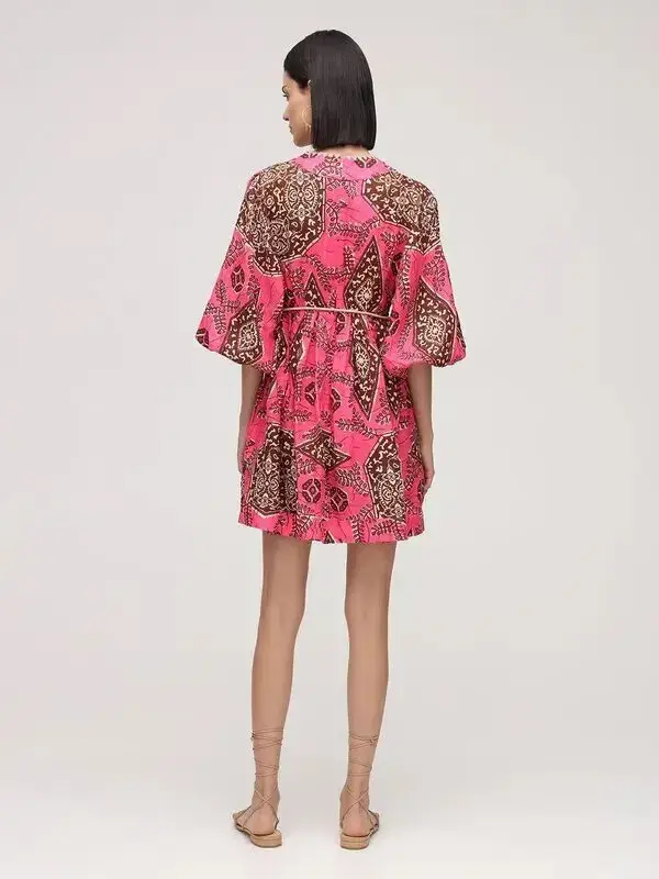 Zimmermann Lulu Plunge Printed Mini Dress in Pink Size 0P/ AU 6 - Image 2