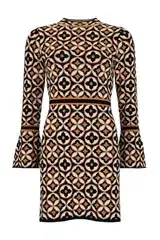 Nine Lives Bazaar Mitzy Knit Dress Deco Mini Gold & Black Size S/M  / AU 8 - Image 3