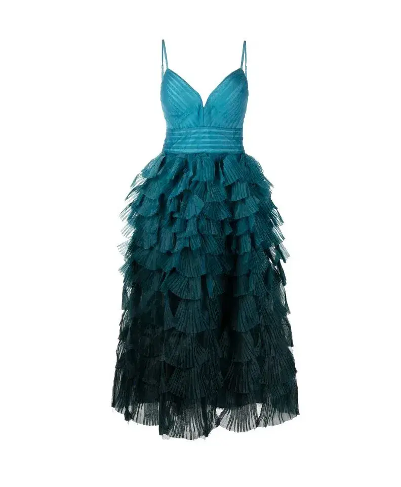 Marchesa Notte Gradient Ruffled Midi Dress Blue Size 8 - Image 4
