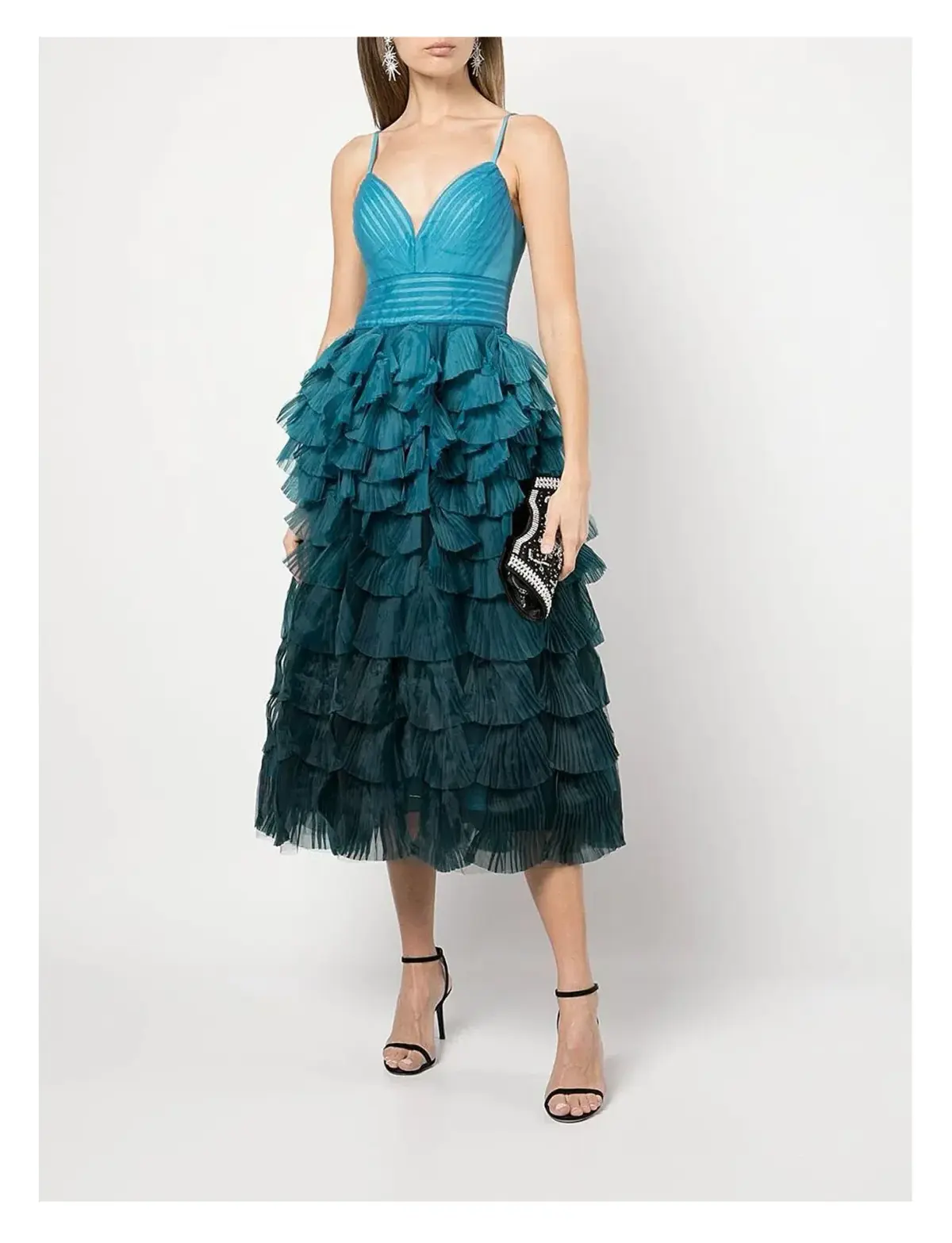 Marchesa Notte Gradient Ruffled Midi Dress Blue Size 8 - Image 1
