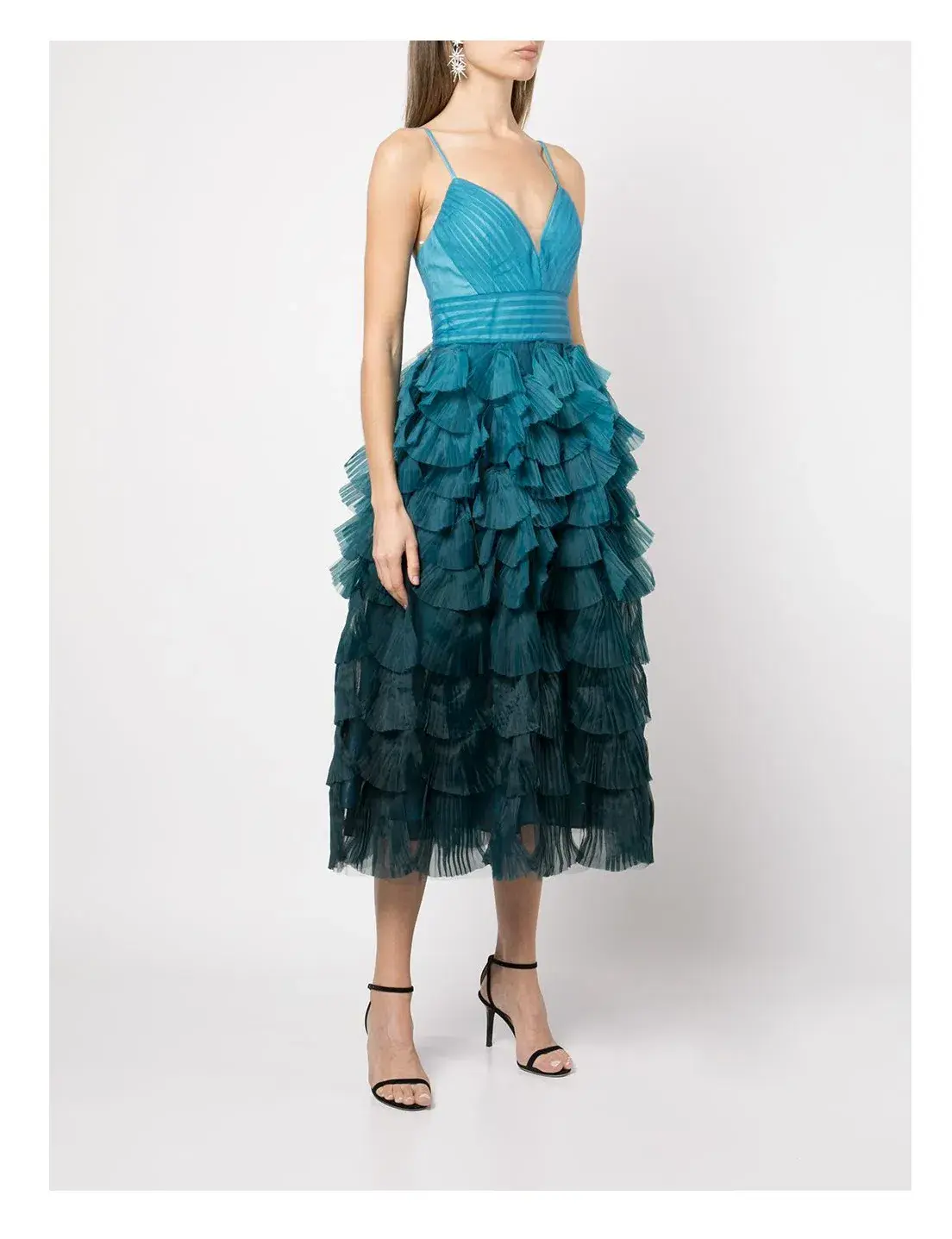 Marchesa Notte Gradient Ruffled Midi Dress Blue Size 8 - Image 2