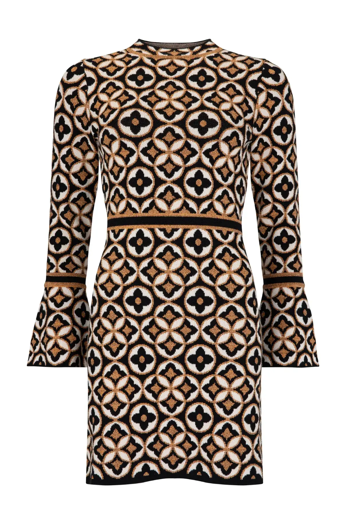 Nine Lives Bazaar Mitzy Knit Dress Deco Mini Gold & Black Size 10 - Image 5