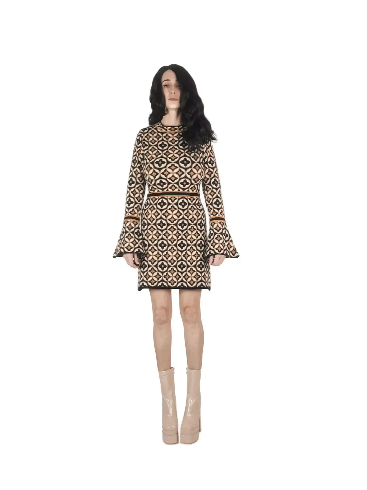 Nine Lives Bazaar Mitzy Knit Dress Deco Mini Gold & Black Size L/XL  / AU 18 - Image 3