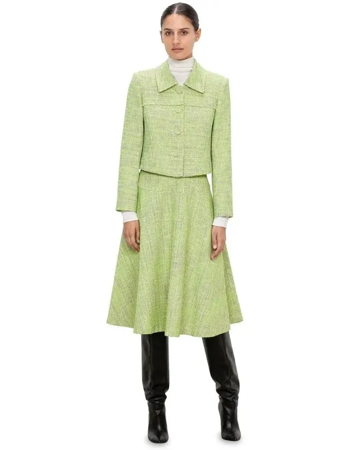 Veronika Maine Short Tweed Jacket Neon Lime Size 14 - Image 1