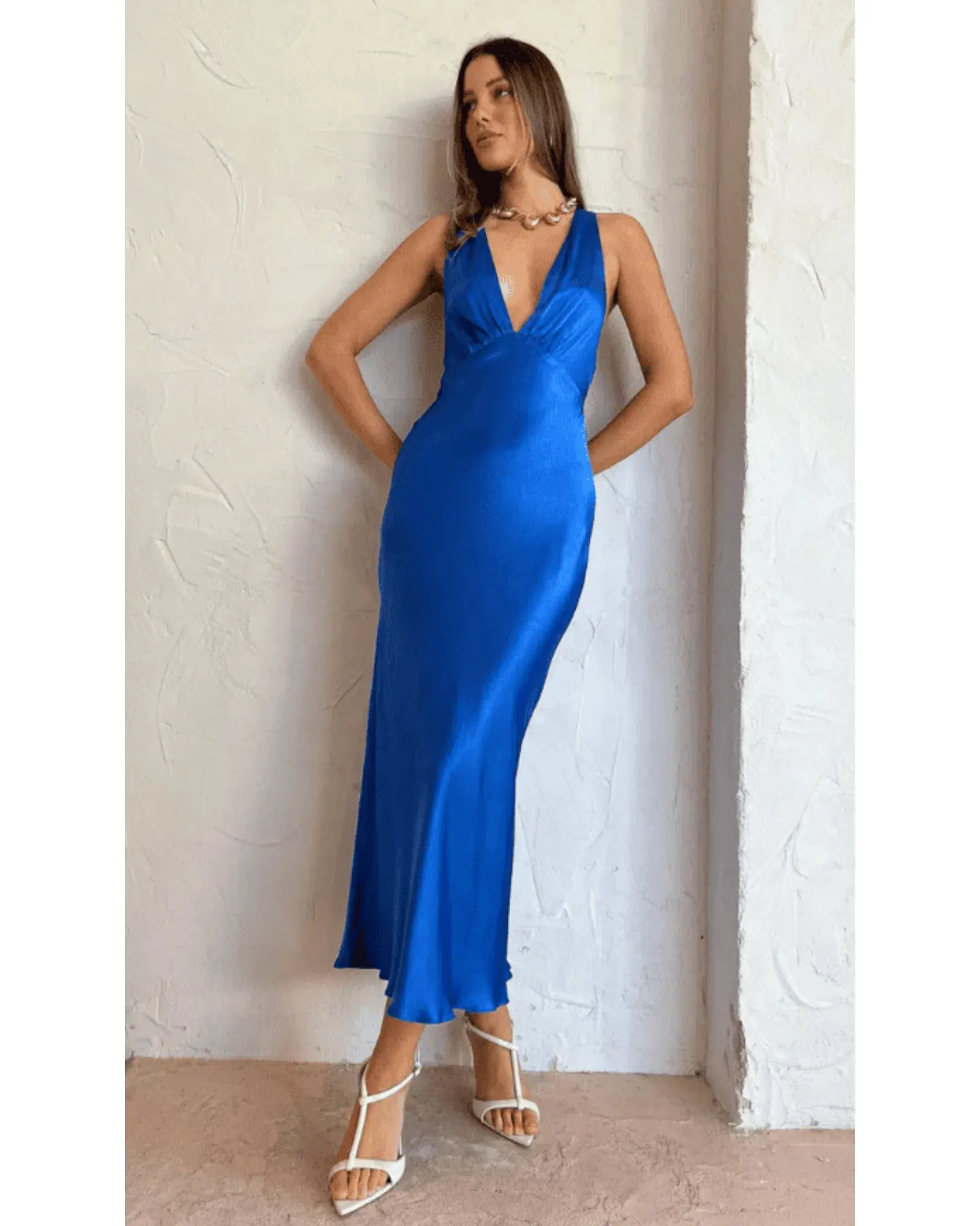 Shona Joy Oliviera Plunged Cross Back Midi Dress Blue Size AU 8 - Image 2