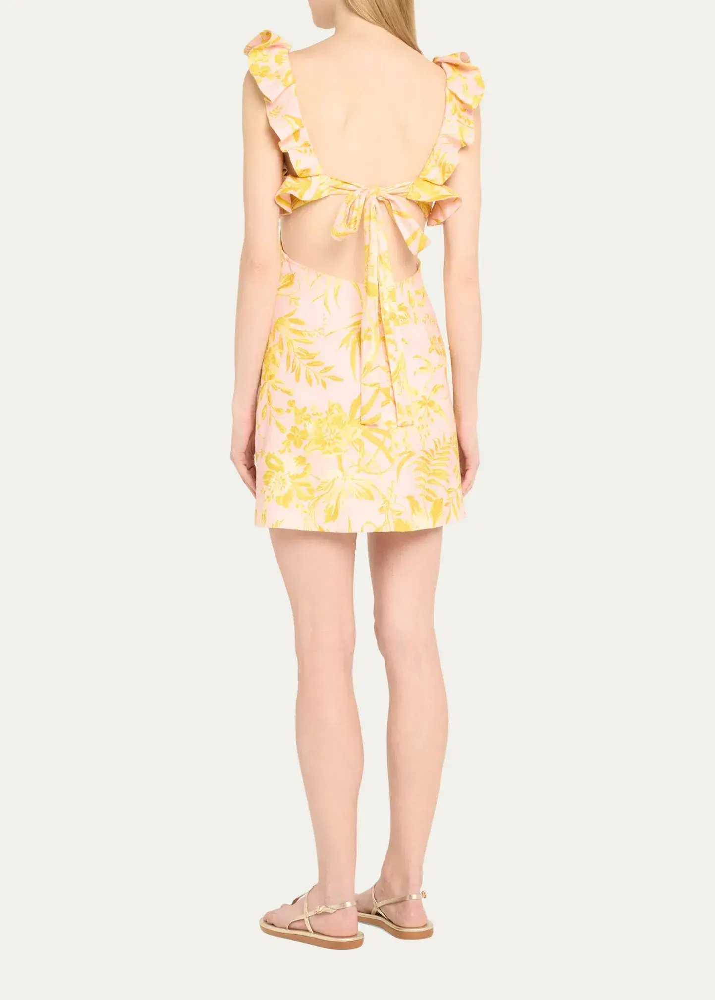 Zimmermann Golden Ruffle Mini Dress in Pink/Gold Floral Size 0 / AU 8 - Image 2