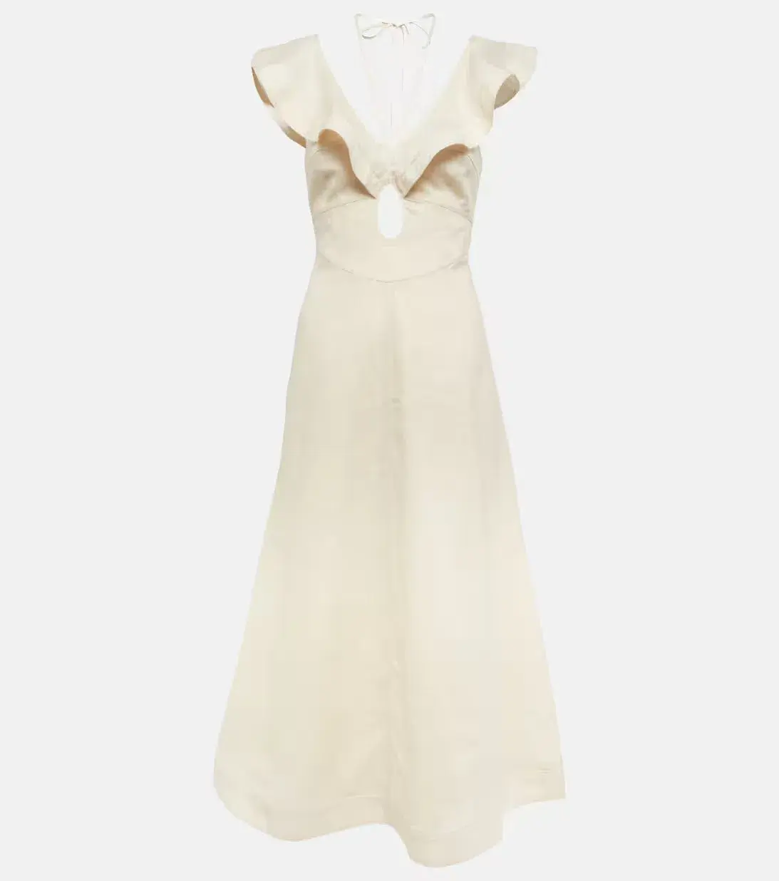 Zimmermann Halcyon Cutout Ruffled Shell Embellished Linen Midi Dress Cream Size 4/AU 16 - Image 3
