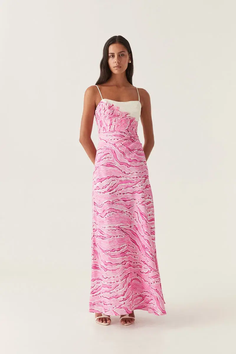 Aje Clarice Draped Linen-blend Maxi Dress Pink Size 6 - Image 1