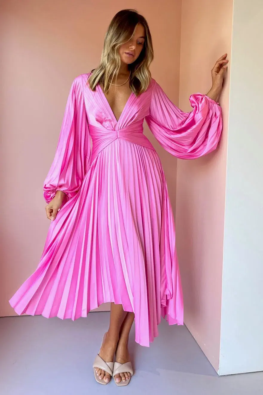 Acler Palms Pleat Dress Confetti Pink Size 12  - Image 3
