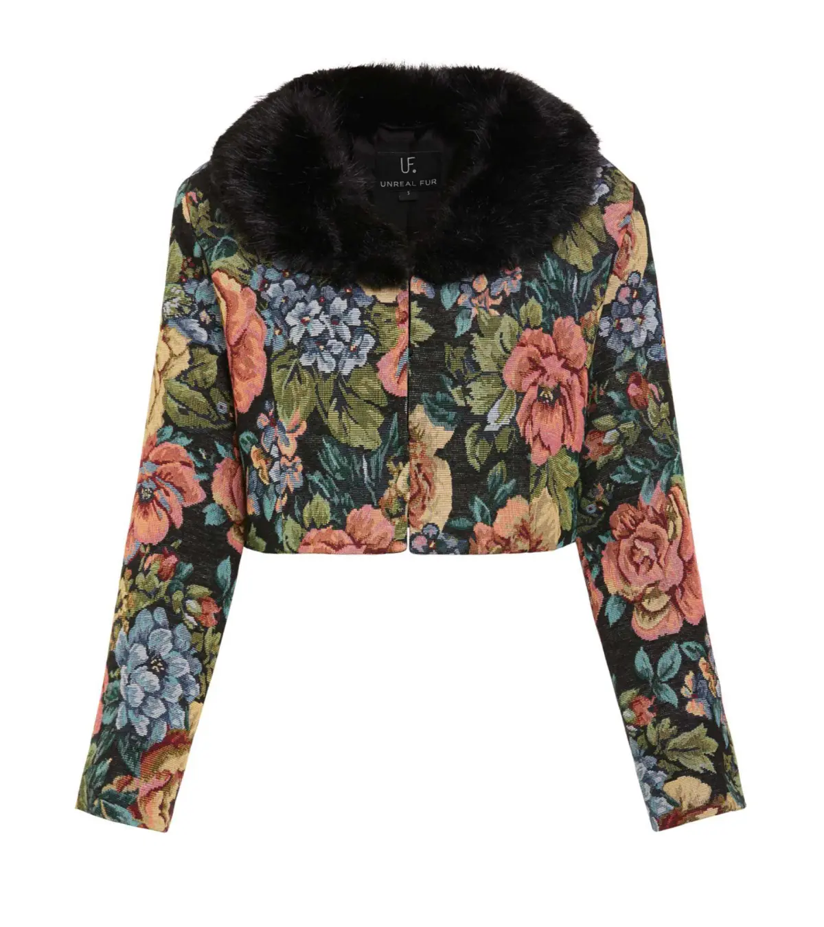 Unreal Fur Monach Cropped Jacket Floral Size 8/S - Image 2