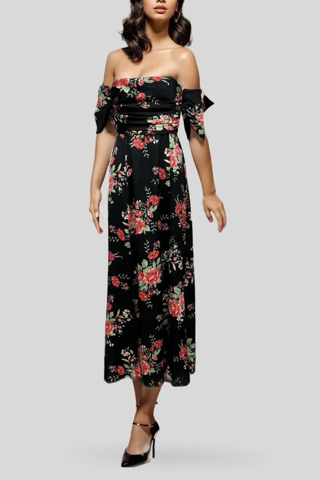 Nookie Floral Draped Black Dress Black  Size 8 - Image 1