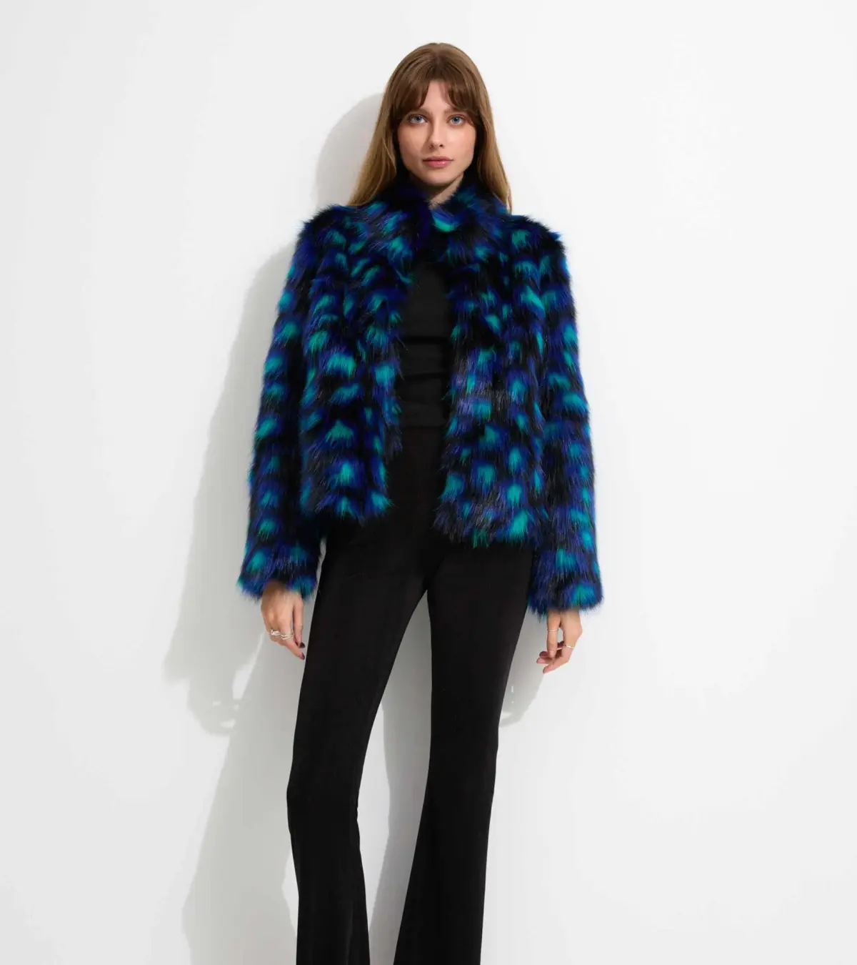 Unreal Fur Firefly Jacket Blue Leopard Size L/Au 12 - Image 1