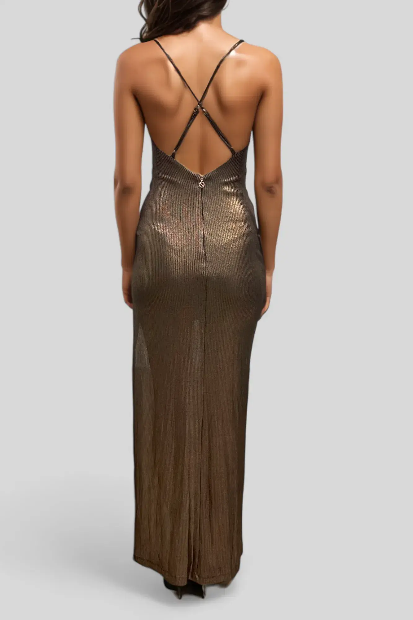 Nookie Metallic Cowl Neck Gown Brown Size 8 - Image 3