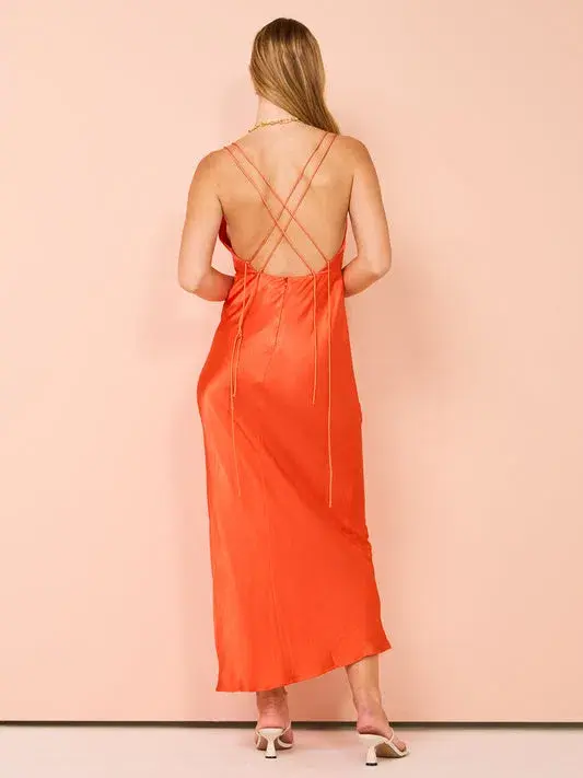 Shona Joy Mia Contrast Plunged Double Strap Midi Dress In Hibiscus Size 6  - Image 2