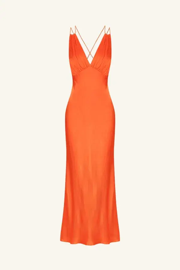Shona Joy Mia Contrast Plunged Double Strap Midi Dress In Hibiscus Size 6  - Image 3