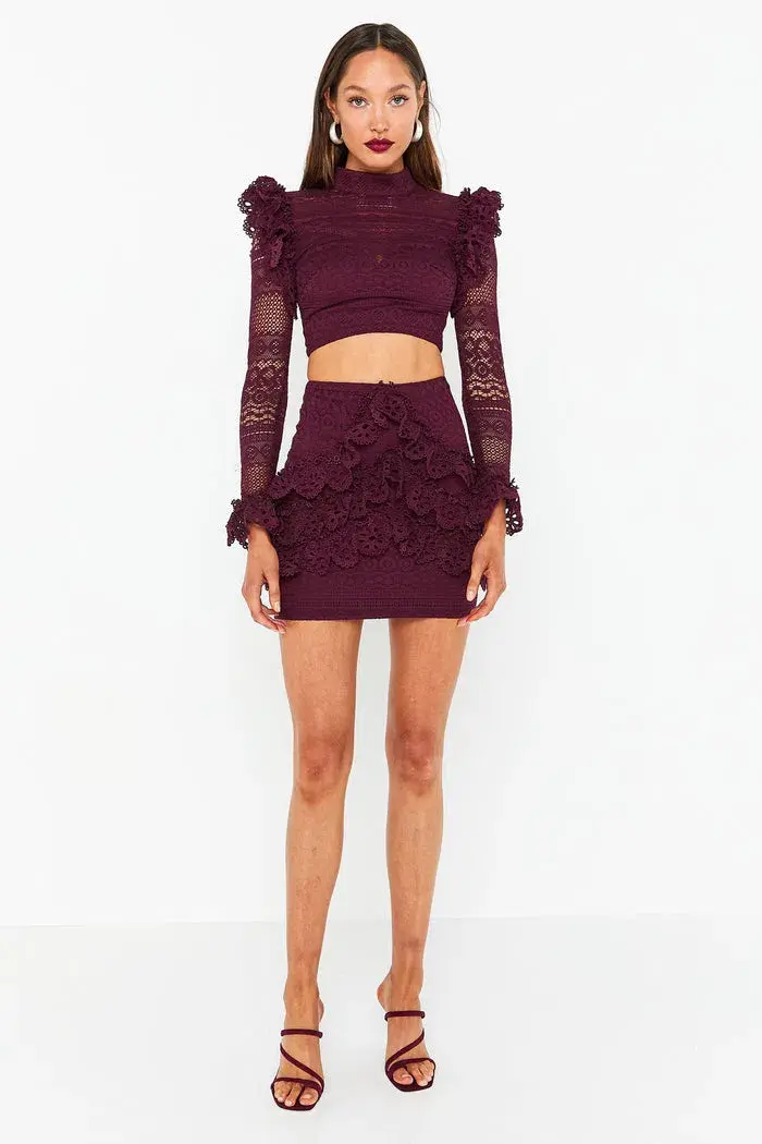 Mossman The Romanticist Crop Top & Skirt Set Purple Size 6 - Image 1