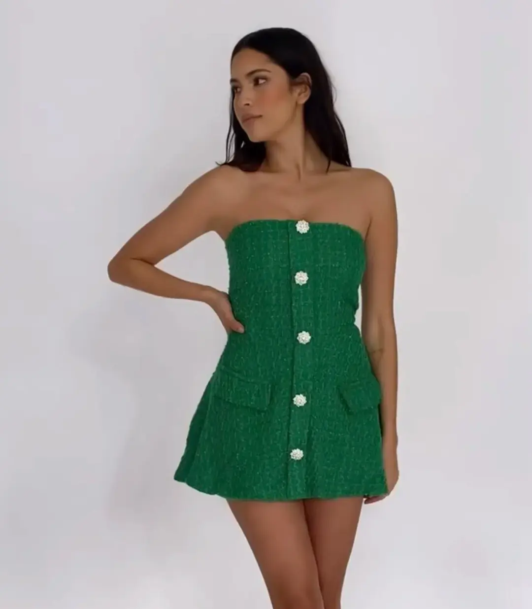 Lurelly Tweed Mini Dress Green Size 6  for rent on The Volte - main image