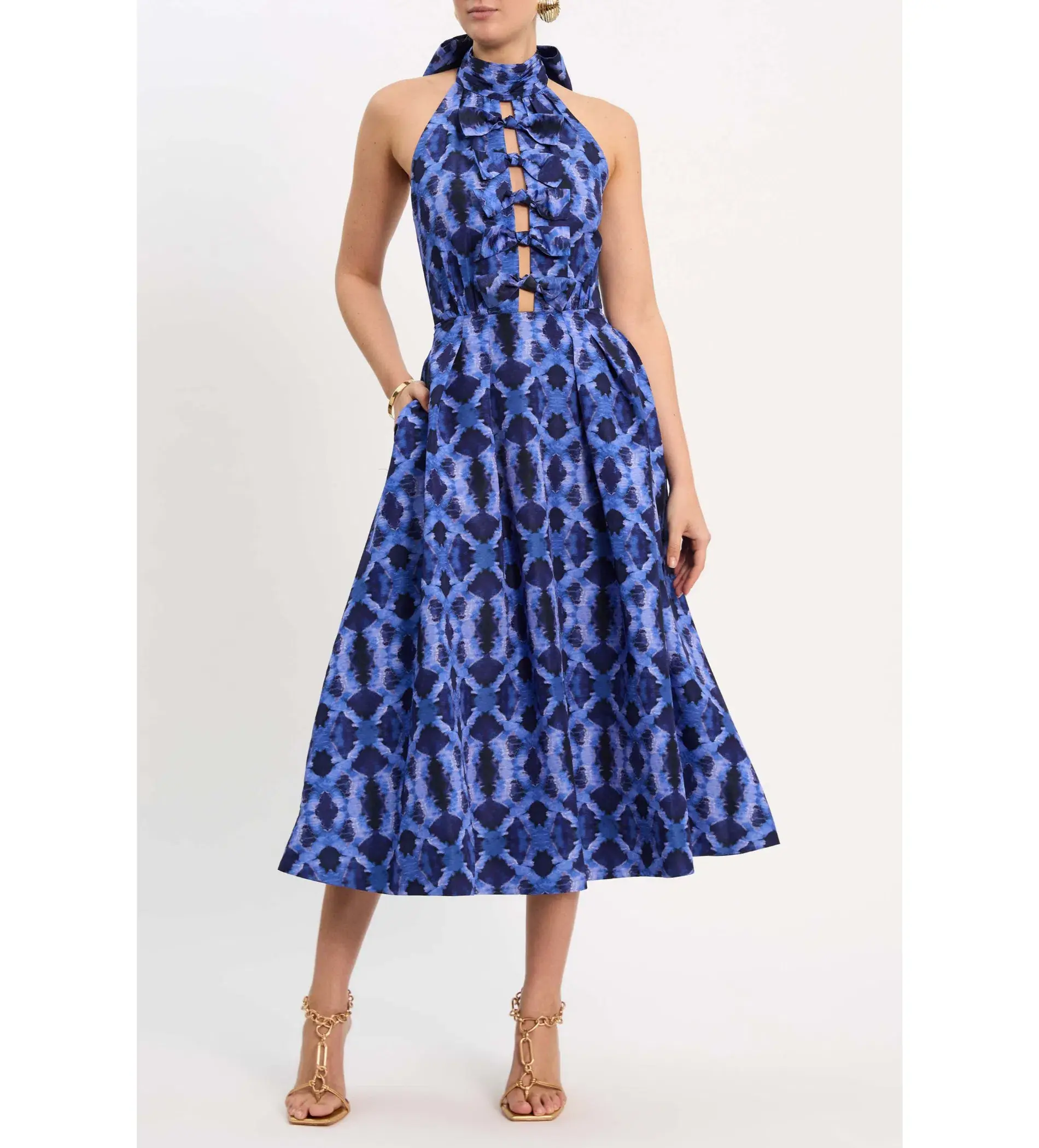 Rebecca Vallance Shiloh Halter Midi Dress Blue Size 10 - Image 1