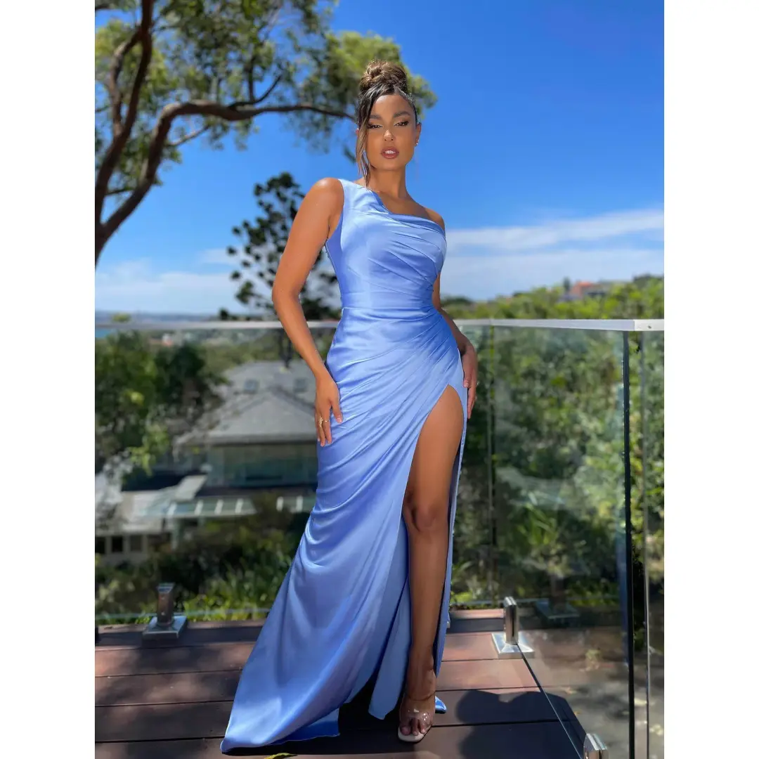 Nicoletta NBM1023 One Shoulder Dress Sky Blue Size AU 12 for rent on The Volte - main image