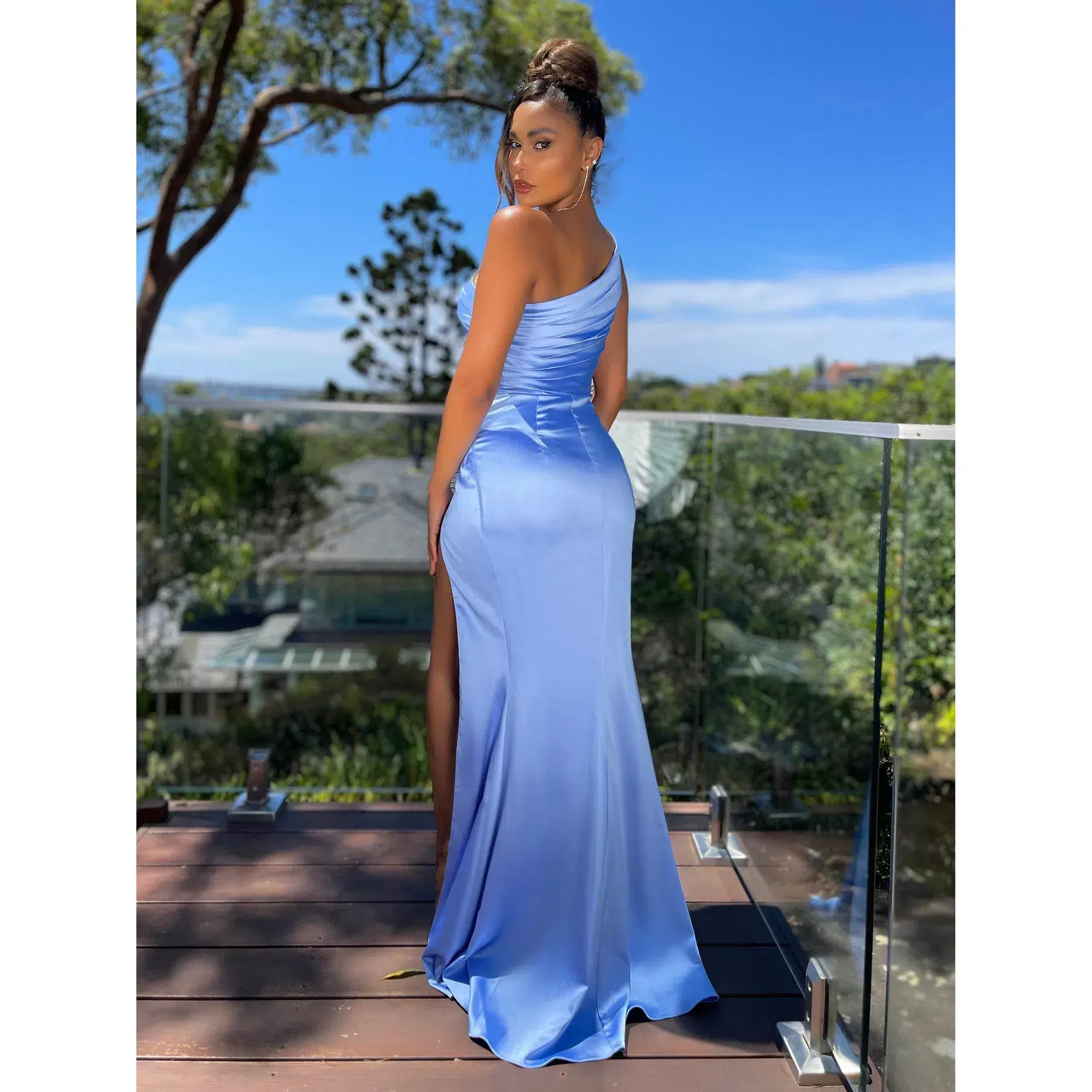 Nicoletta NBM1023 One Shoulder Dress Sky Blue Size AU 12 - Image 2