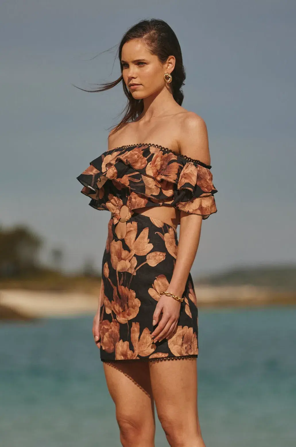 Sonya Moda Valentina Ruffle Mini Dress Marbella Floral Size 6 for rent on The Volte - main image
