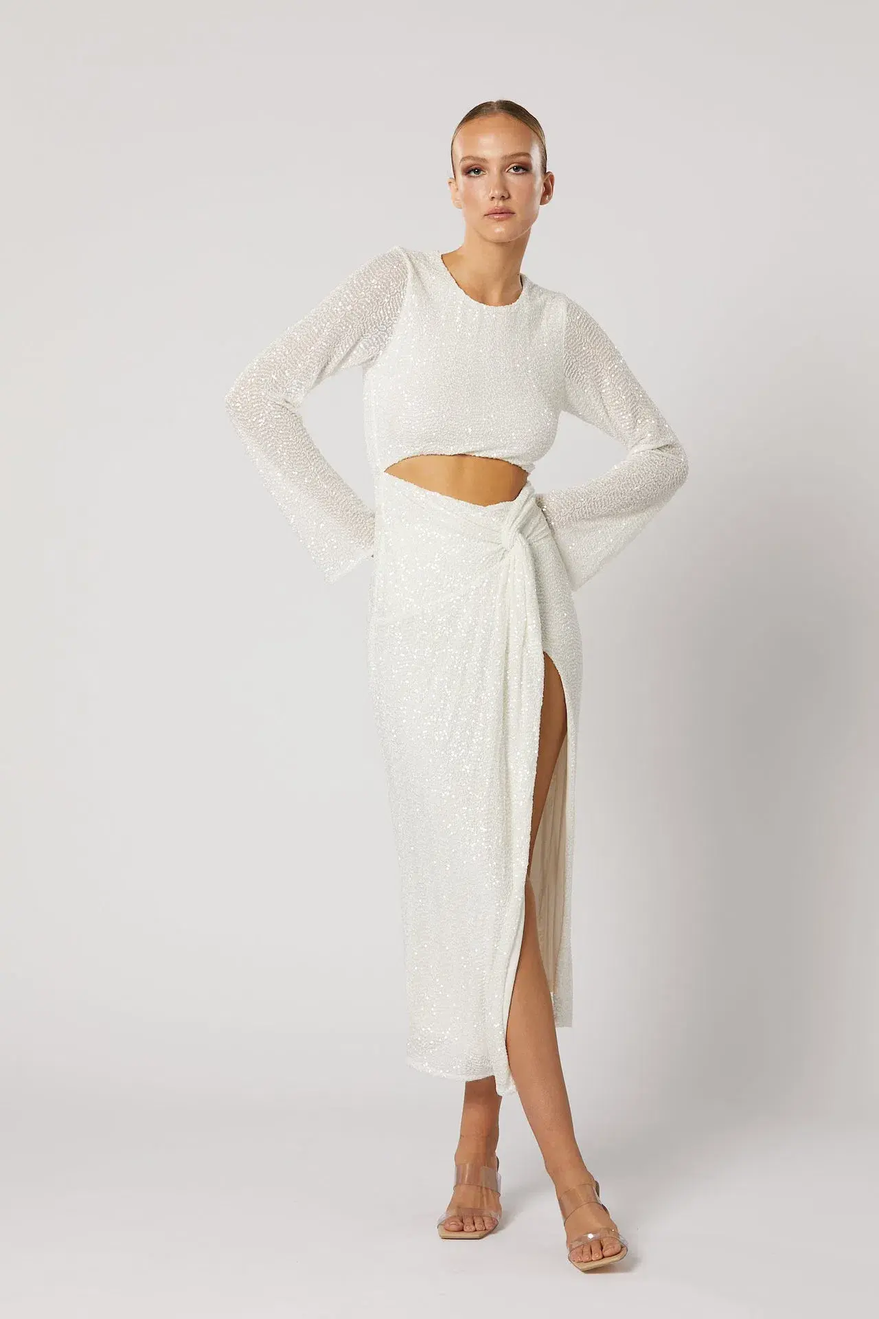 Winona Reyna Knot Midi Dress Sparkle White Size 12 - Image 1