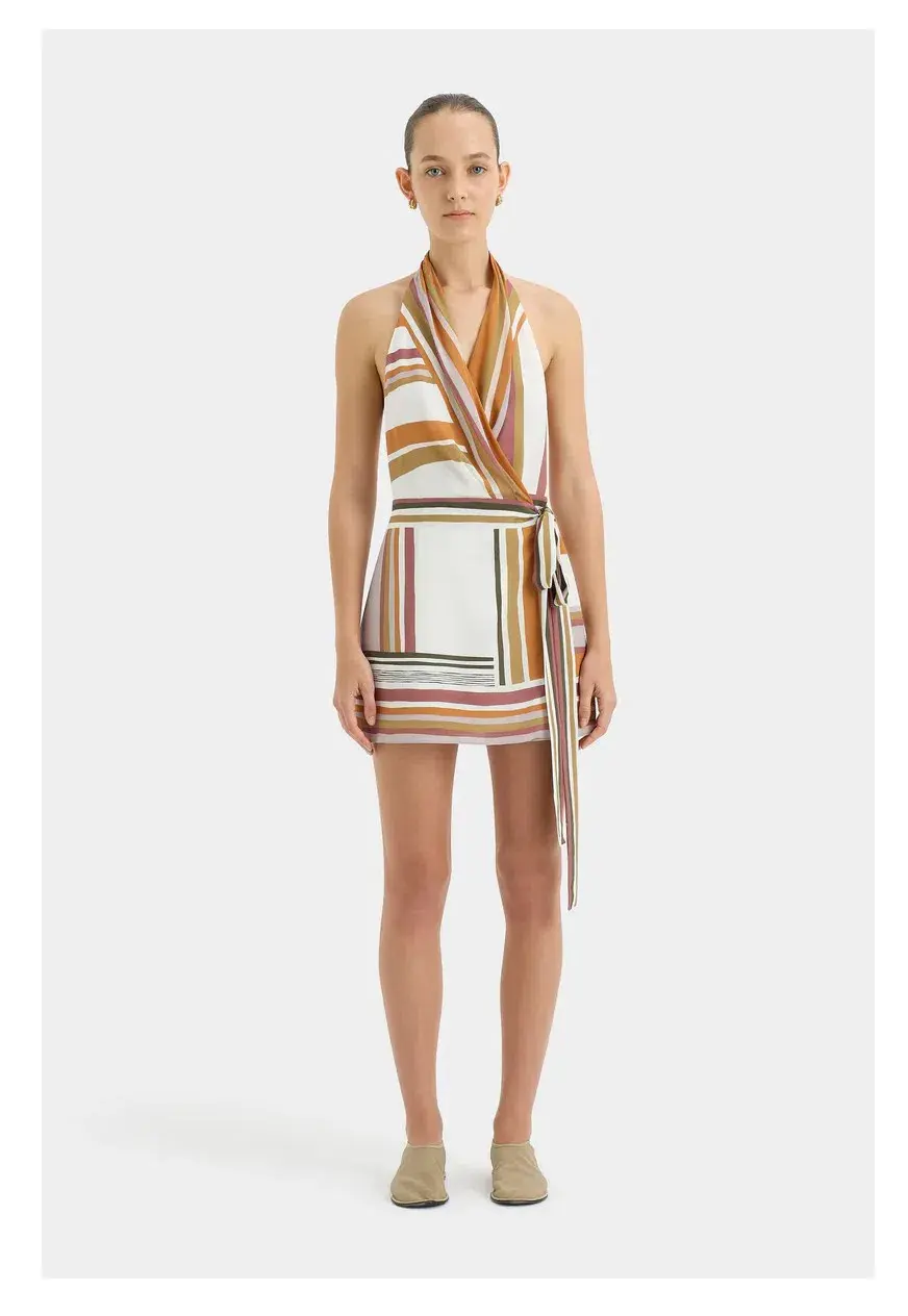 Sir the Label Caprera Wrap Halter Mini Dress Multi Size 2/ AU 10 - Image 1