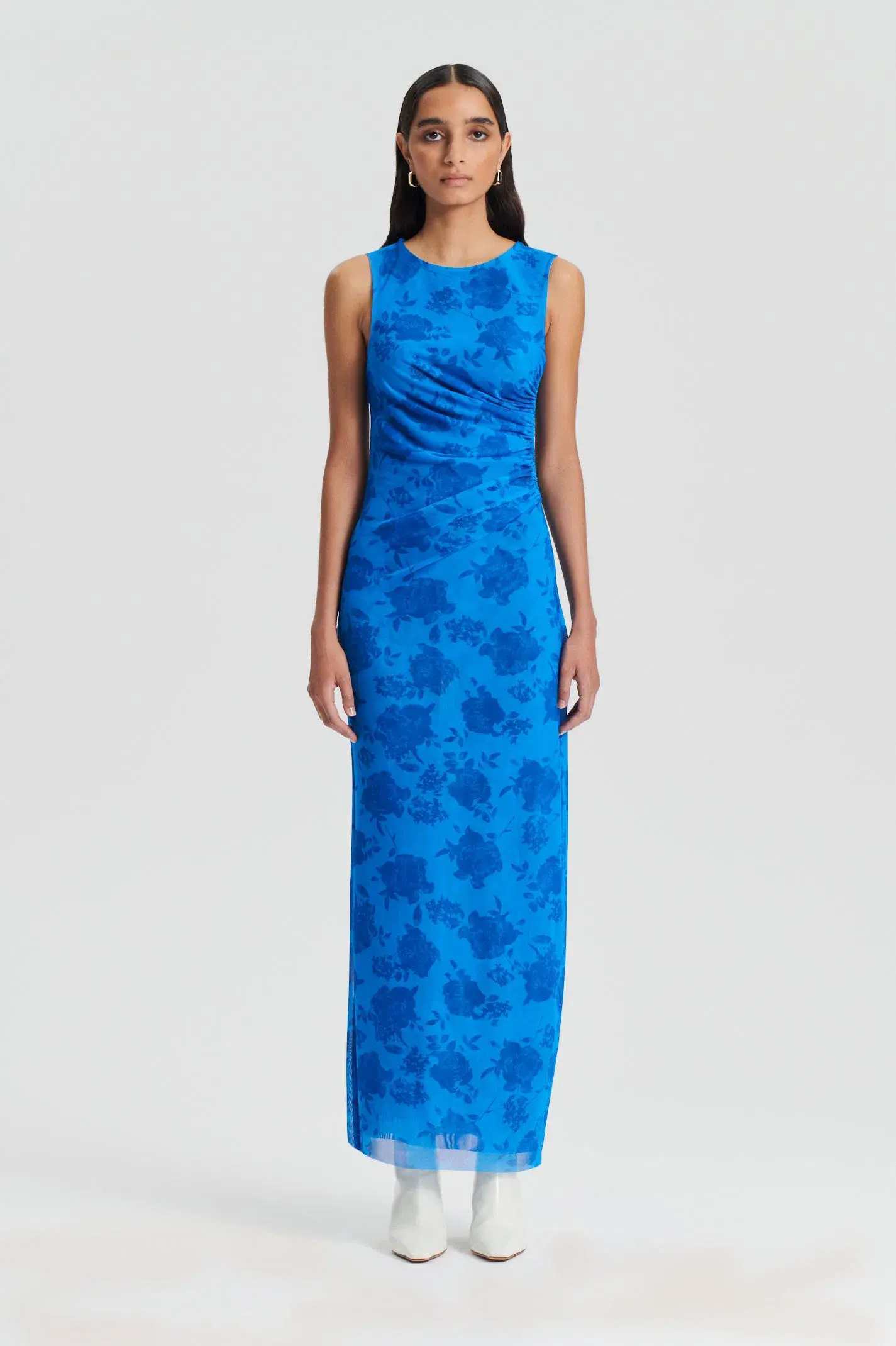Scanlon Theodore Floral Lace Print Mesh Dress Blue Print Size 10 - Image 1