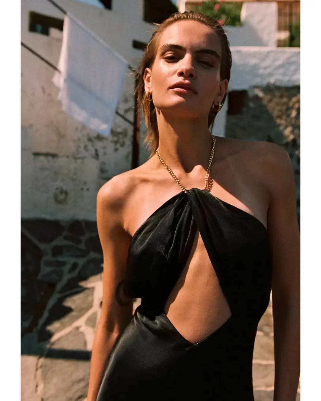 Shona Joy Lydie Chain Halter Maxi Dress Black Size AU 8 for rent on The Volte - main image