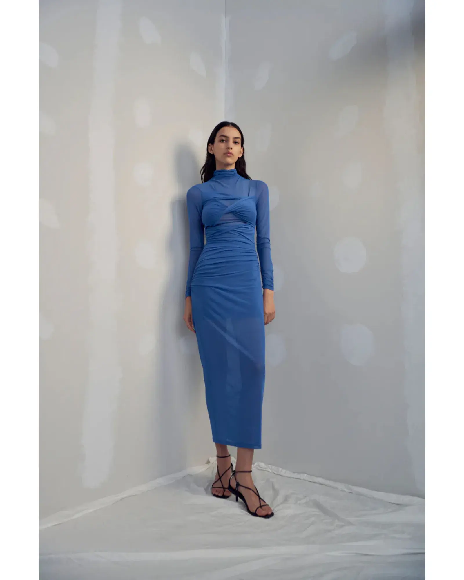 Misha Madigral Mesh Midi Dress Azure Blue Size AU 8 - Image 2
