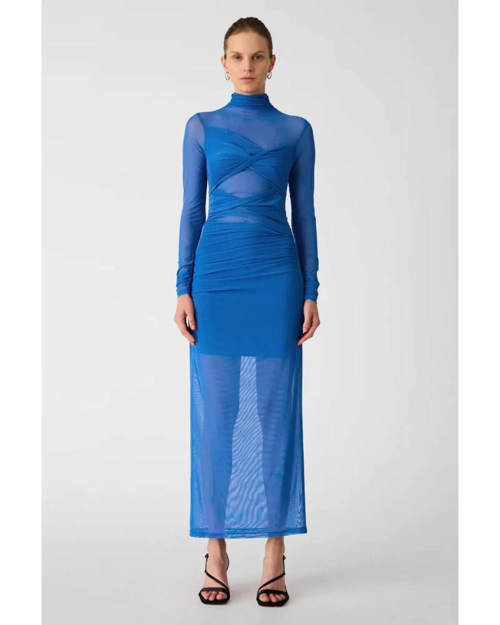 Misha Madigral Mesh Midi Dress Azure Blue Size AU 8 - Image 1