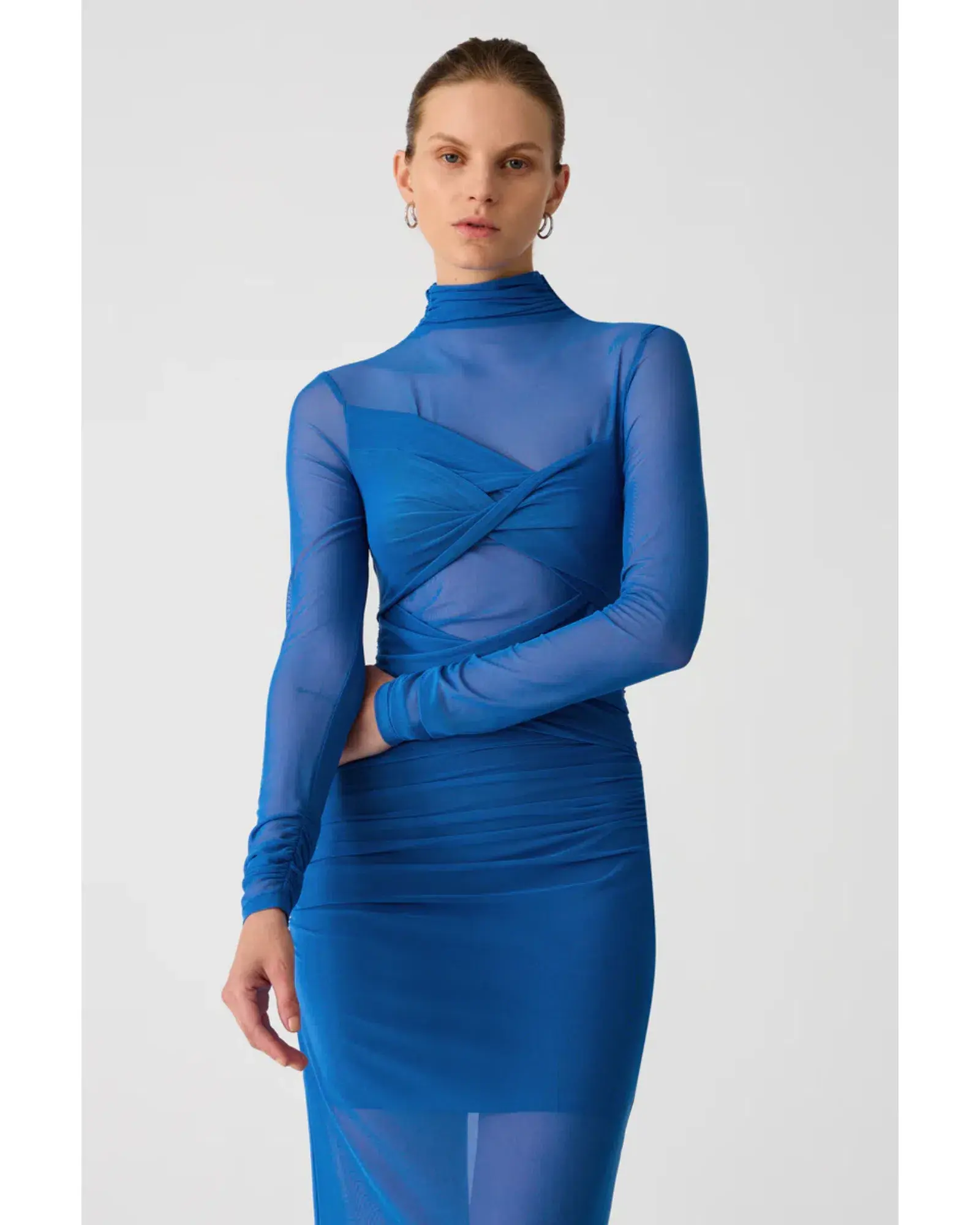Misha Madigral Mesh Midi Dress Azure Blue Size AU 8 - Image 4