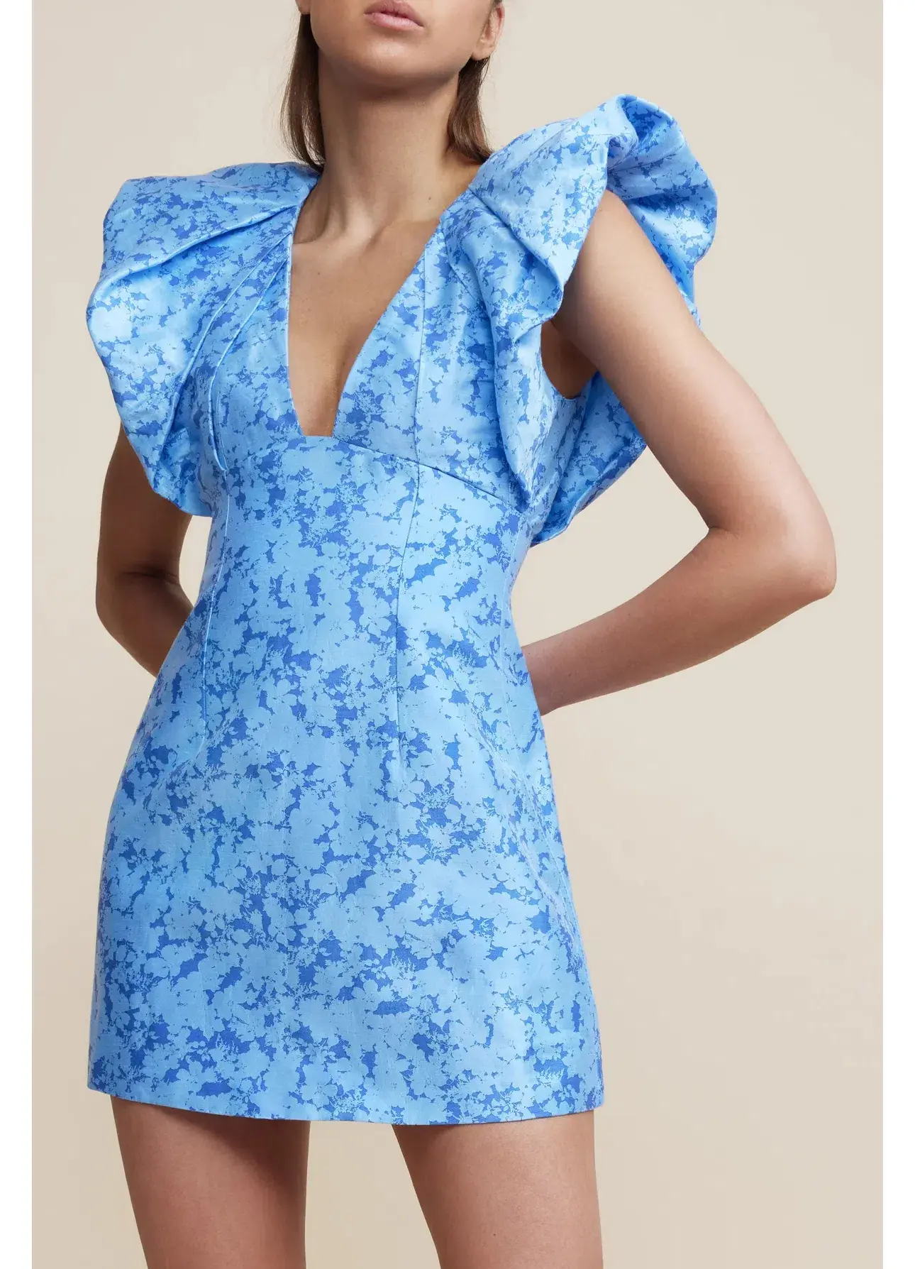 Acler Denare Mini Dress Blue Iris Print Size 8 - Image 2