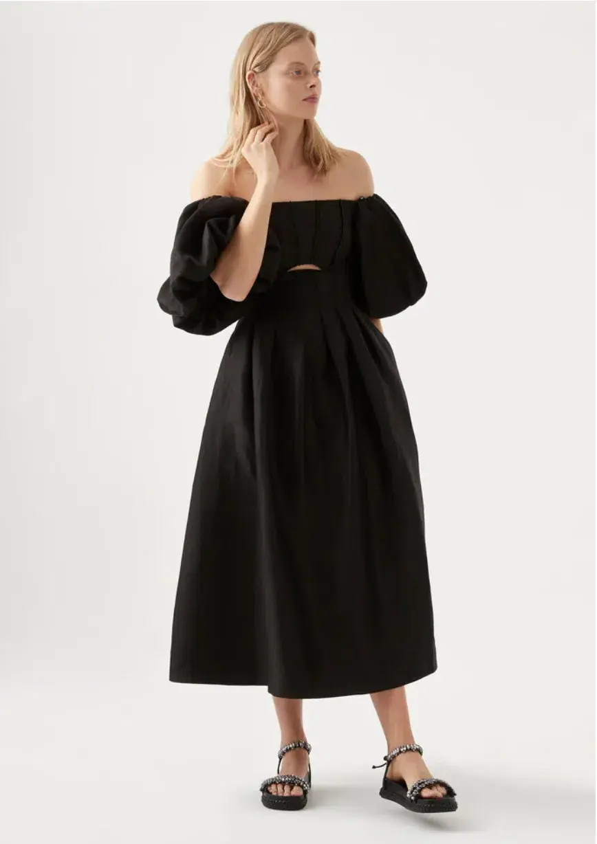 Aje Eugenie Off Shoulder Midi Dress Black Size 12 - Image 2