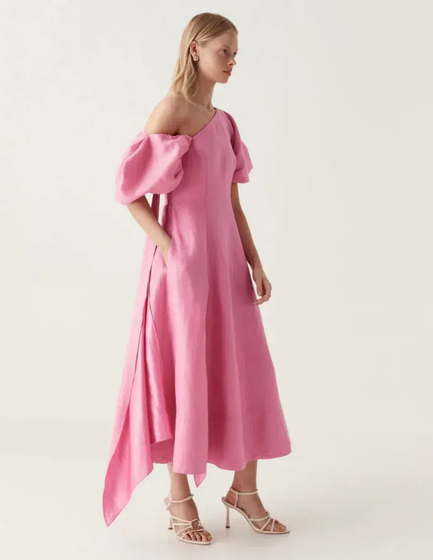 Aje Arista Tulip Sleeve Midi Dress in Cerise Pink Size 12 - Image 2