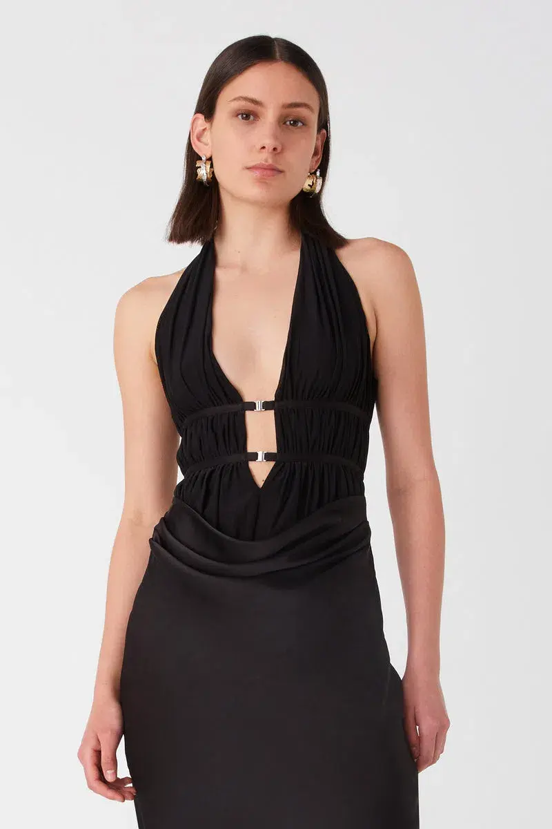 Misha Celine Mesh and Satin Gown Black Size 12 - Image 2