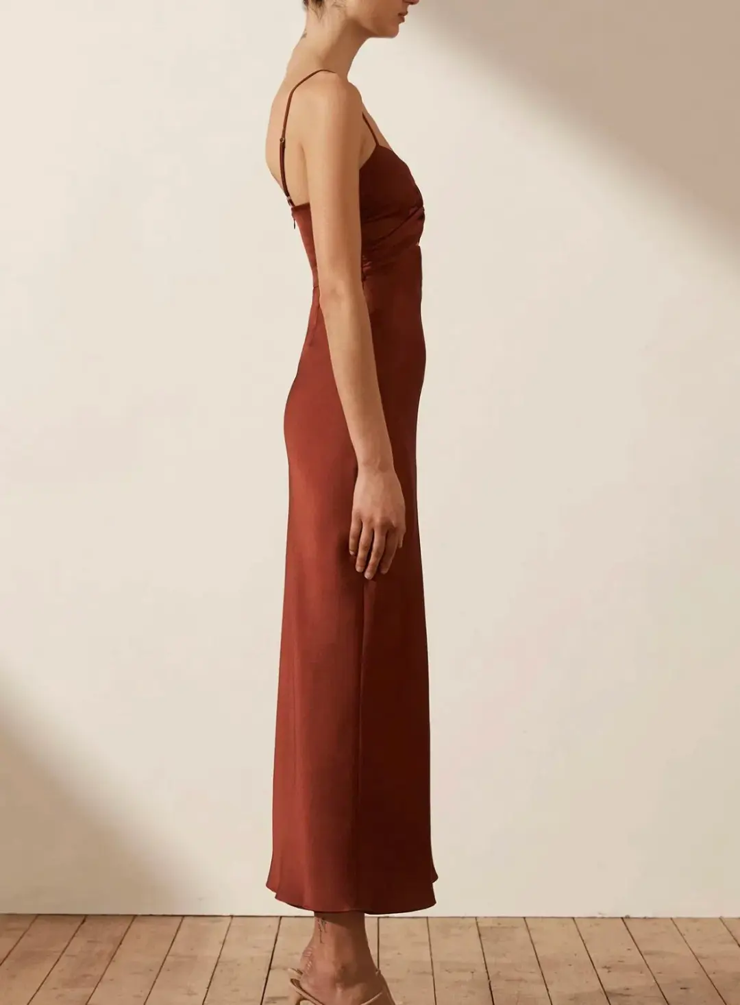 Shona Joy Luxe Twist Front Sleeveless Midi Dress Sangria Size 12 for rent on The Volte - main image