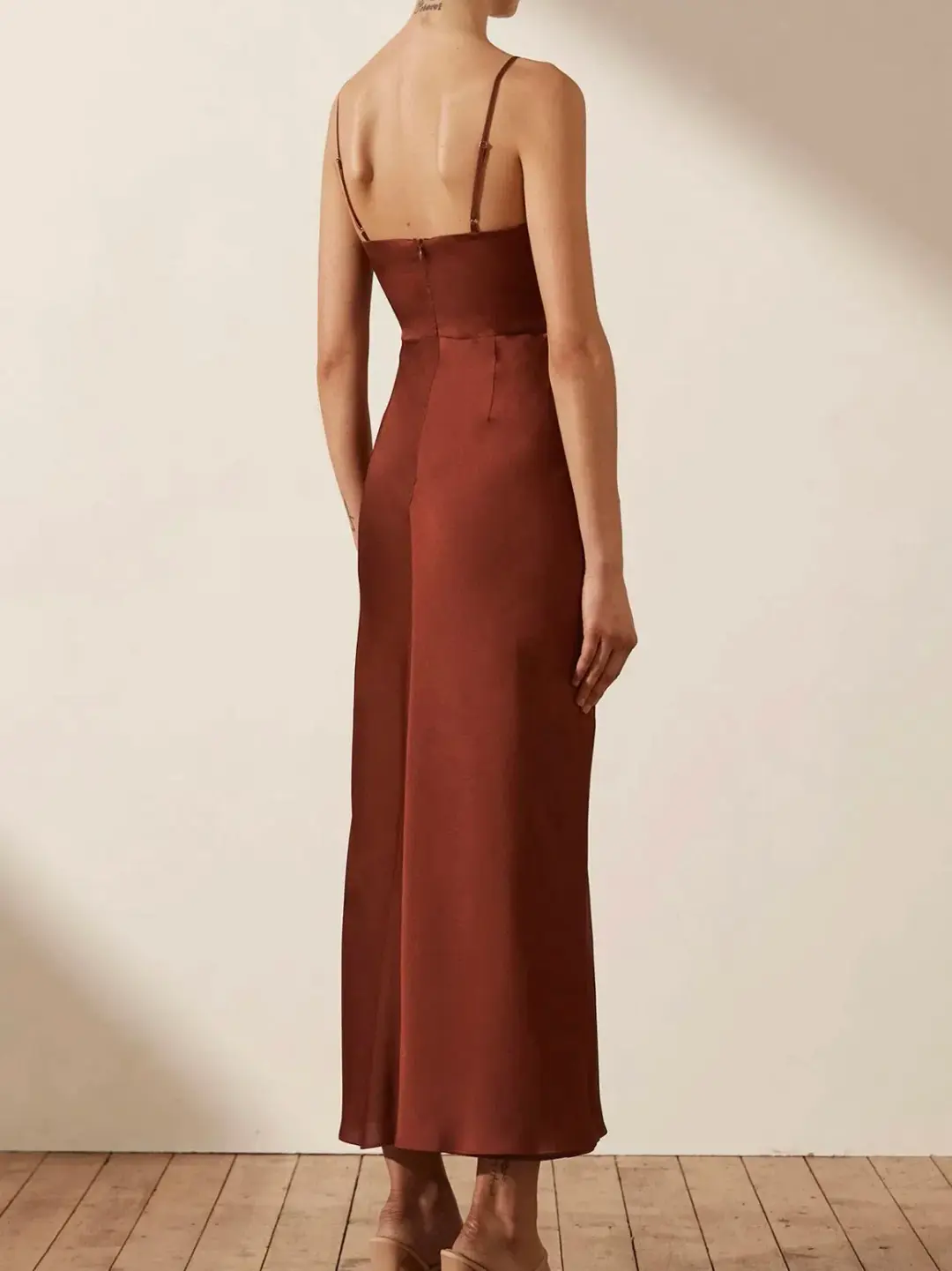 Shona Joy Luxe Twist Front Sleeveless Midi Dress Sangria Size 12 for rent on The Volte - main image