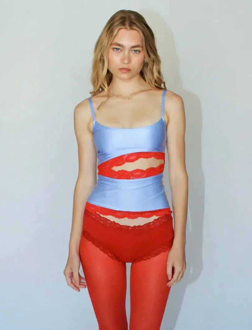 Mode Mischief Studios Flora Lace Cami in Azure Rose Size S / AU 8 for rent on The Volte - main image