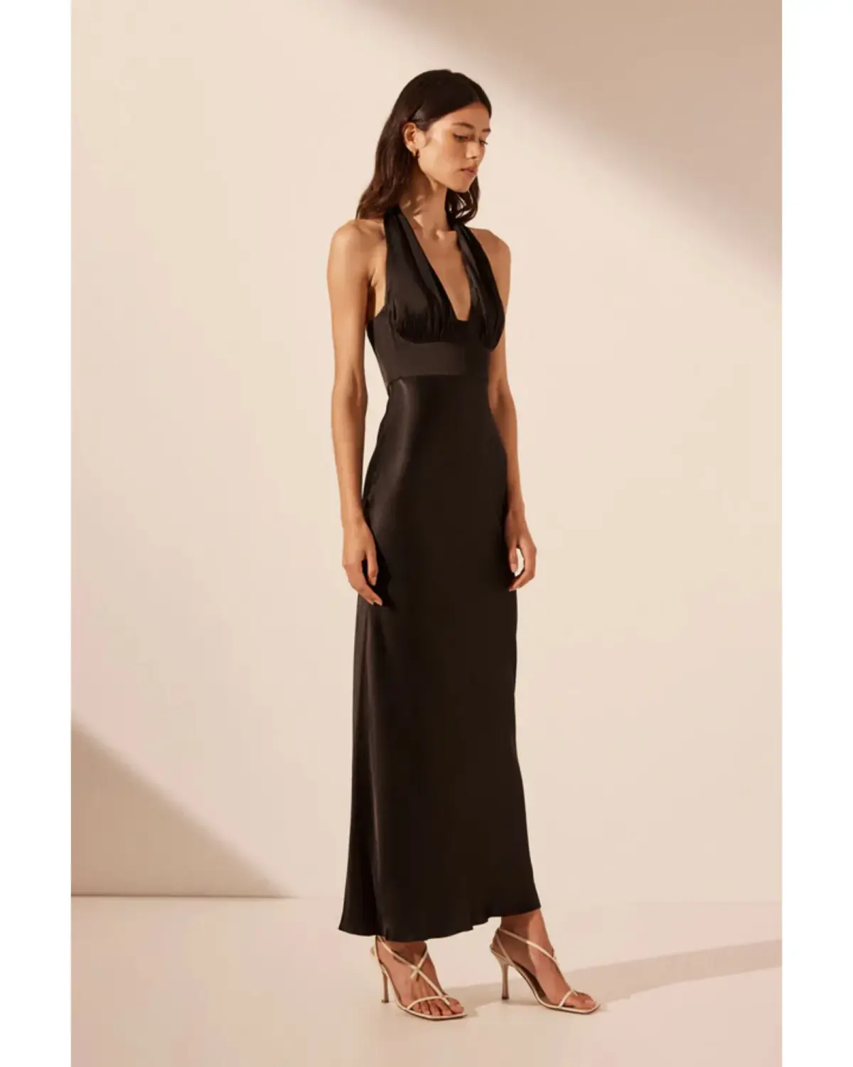 Shona Joy La Lune Halter Midi Dress Black Size AU 8 - Image 3