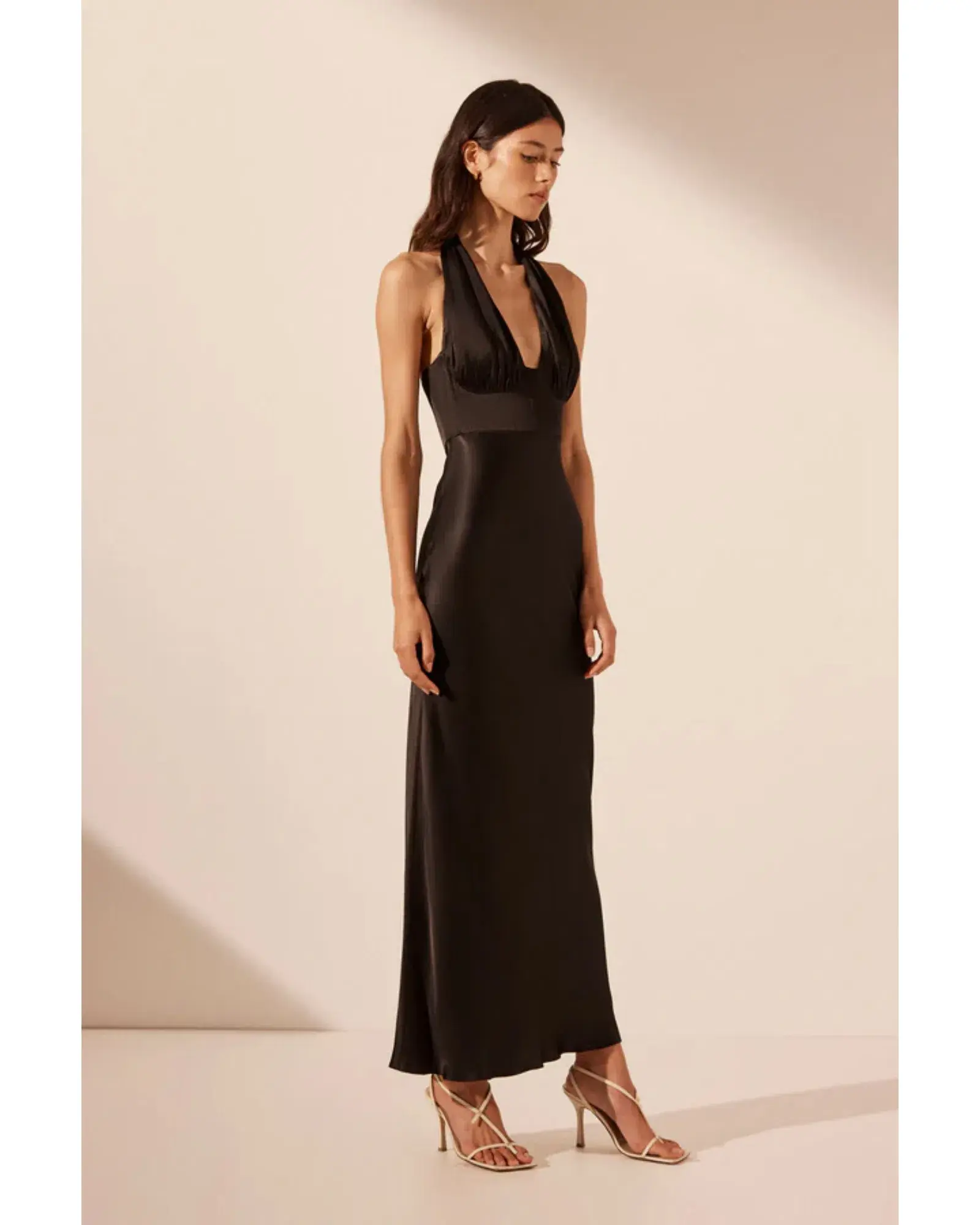 Shona Joy La Lune Halter Midi Dress Black Size AU 8 - Image 3