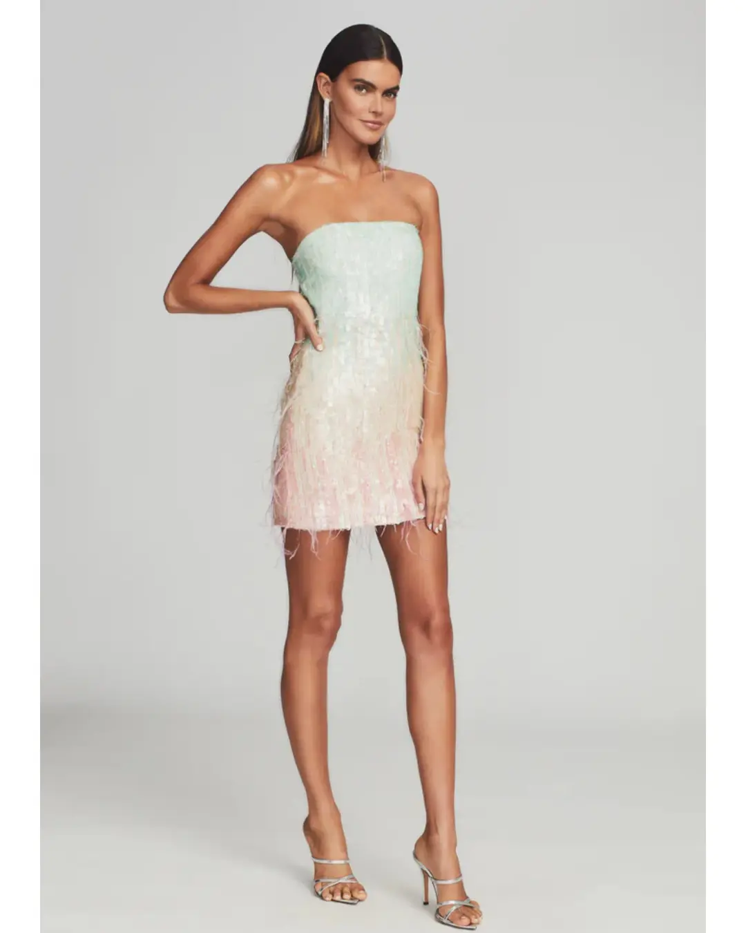 Retrofete Anastasia Sequin Feather Mini Dress in Feather Size AU 8 for rent on The Volte - main image