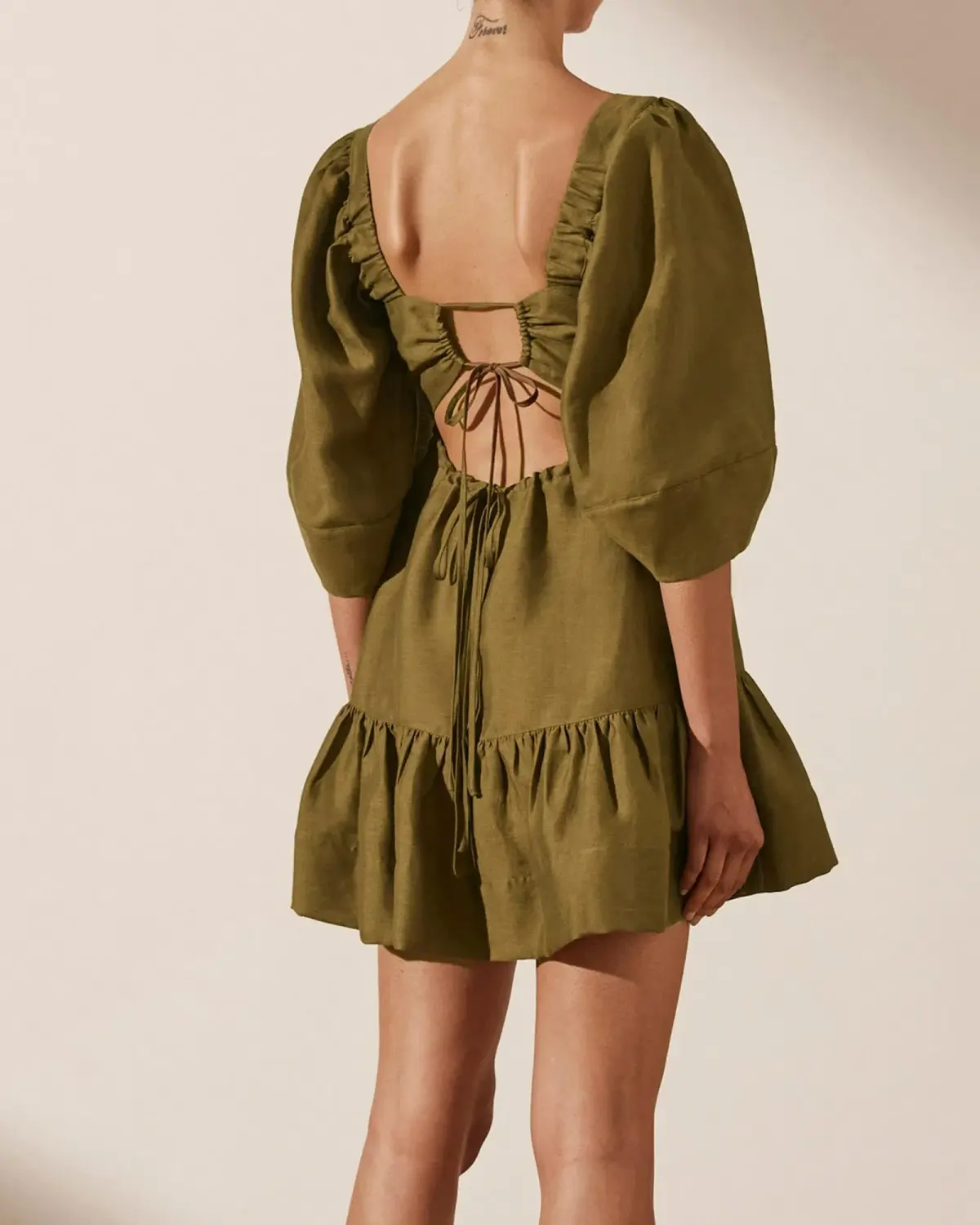 Shona Joy Maya Open Back Mini Dress Cumin Size AU 6  - Image 3