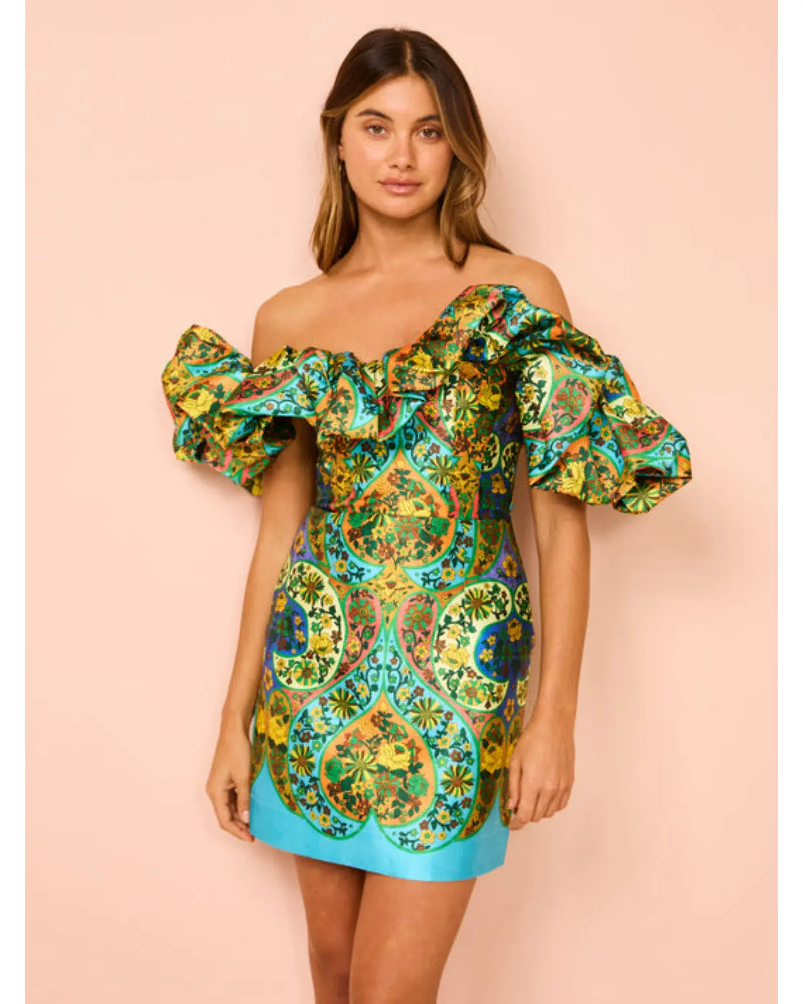 Alemais Sofie Off Shoulder Mini Dress Multi Floral Size AU 10 - Image 3