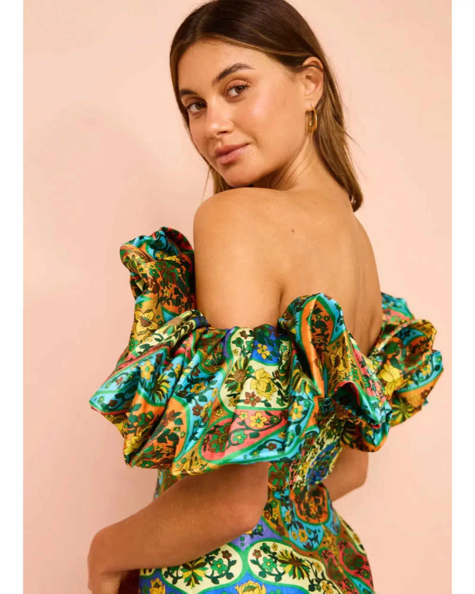 Alemais Sofie Off Shoulder Mini Dress Multi Floral Size AU 10 - Image 2