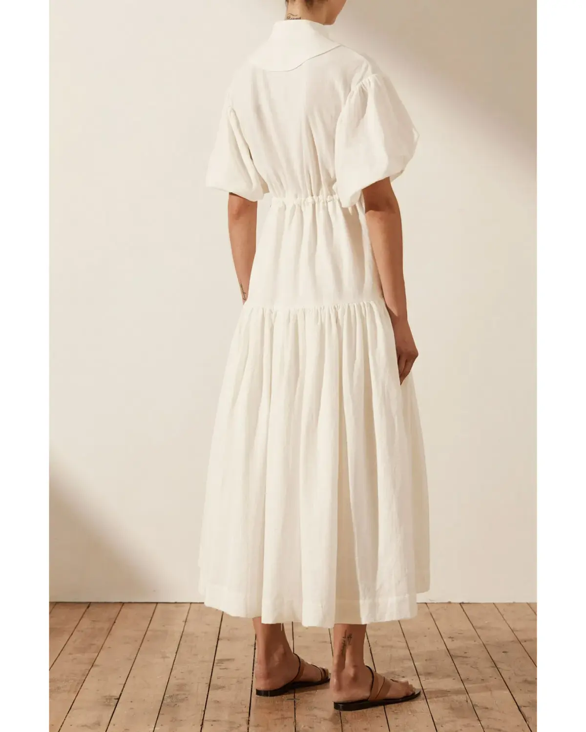 Shona Joy Priscilla Pin Tuck Short Sleeve Midi Dress White Size AU 6 - Image 2