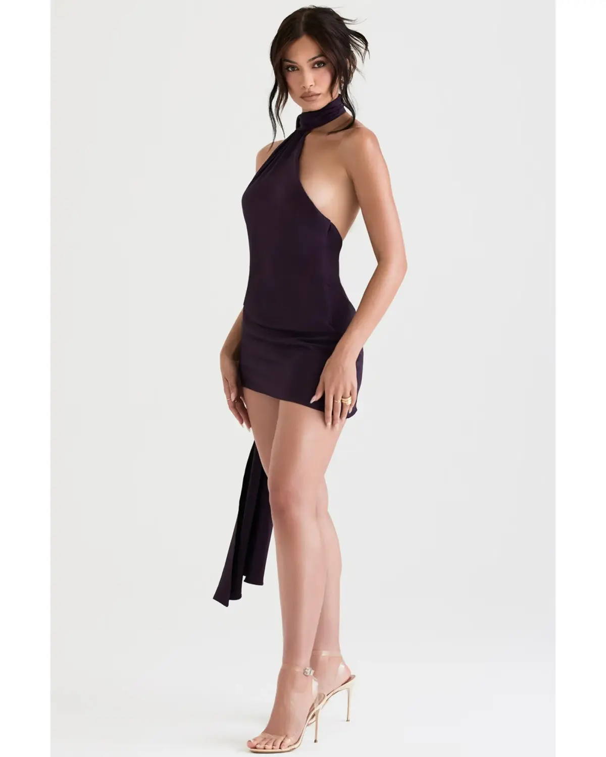 House Of CB Aida Asymmetric Wrap Neck Dress Night Shade Size S / AU 8 - Image 3