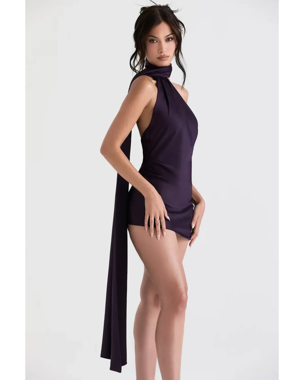 House Of CB Aida Asymmetric Wrap Neck Dress Night Shade Size S / AU 8 - Image 2